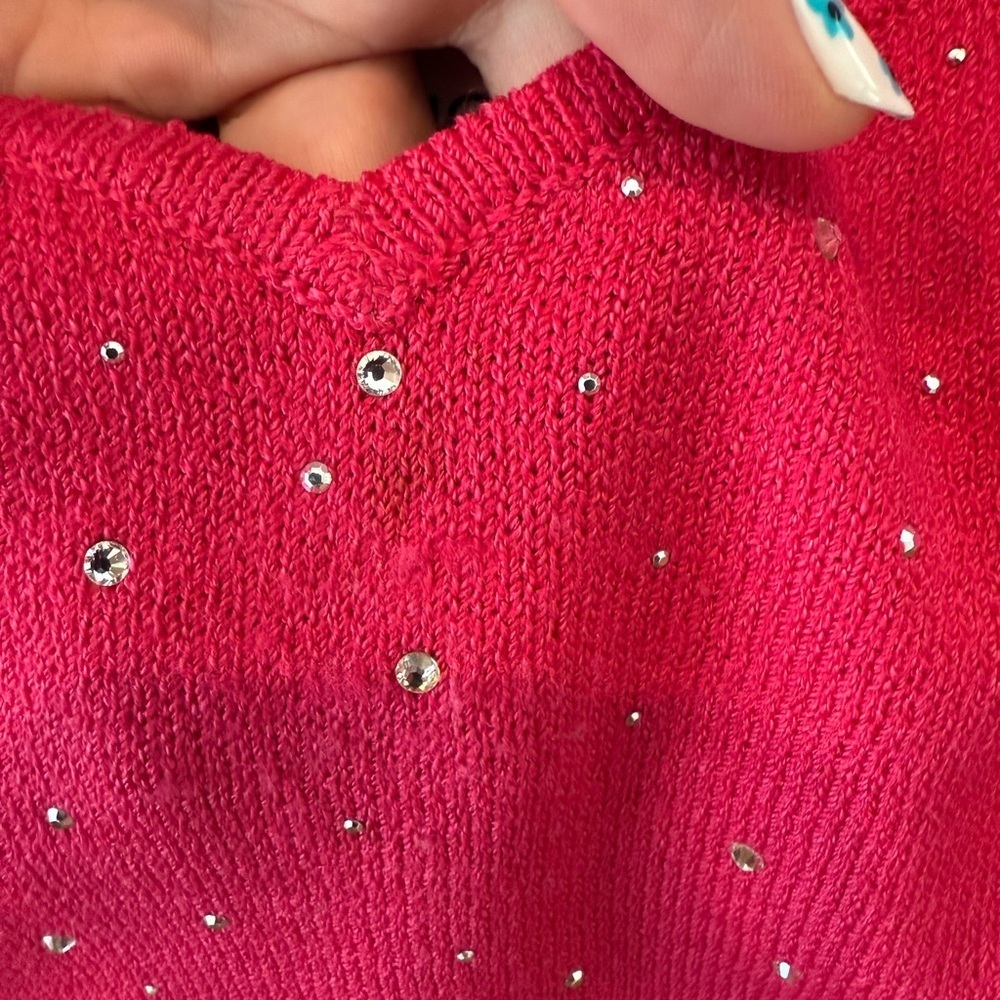 St. John Embellished Pink Knit Tank Top Blouse Small Rhinestone - Picture 6 of 7